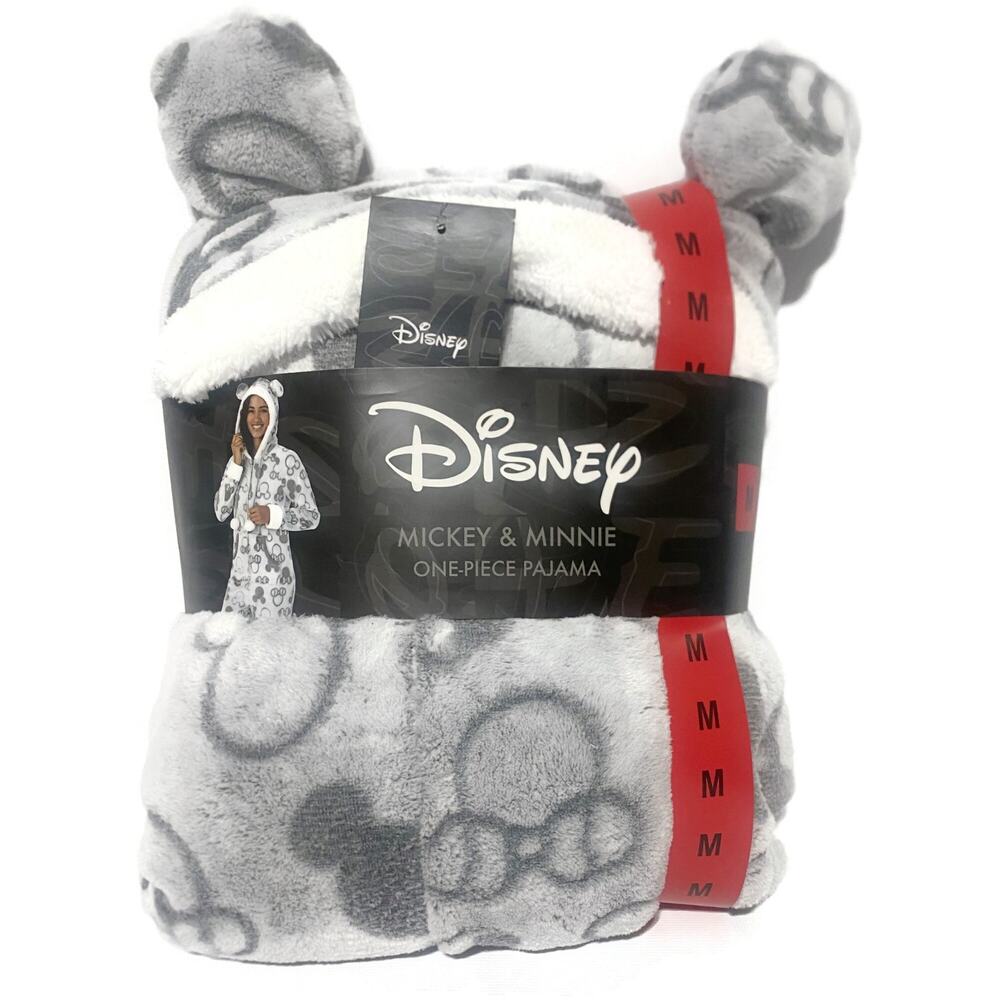 Disney Mickey and Minnie One Piece Pajama Hooded Gray Size Medium NEW - Picture 7 of 9
